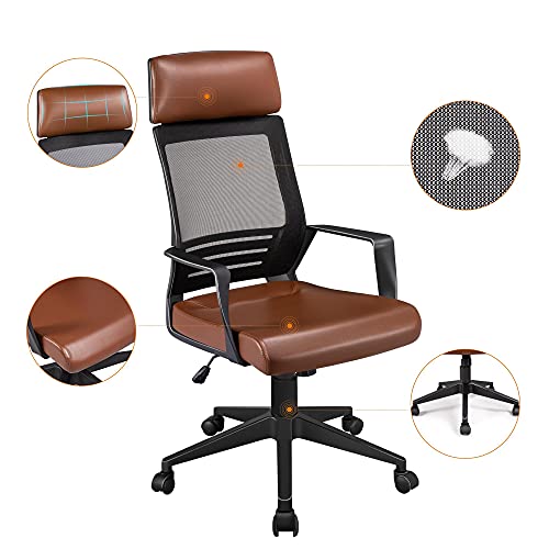 Yaheetech Silla Oficina Ergonomica con Reposacabeza Ruedas de Cuero Artificial Altura Ajustable para Oficina Despacho Estudio Silla Gaming Regulable Tricolor