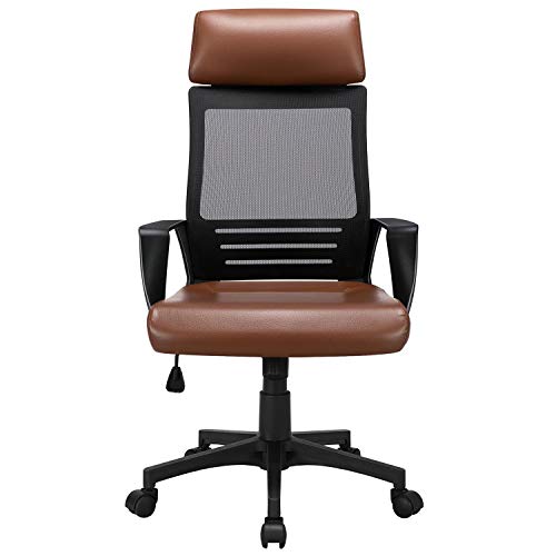 Yaheetech Silla Oficina Ergonomica con Reposacabeza Ruedas de Cuero Artificial Altura Ajustable para Oficina Despacho Estudio Silla Gaming Regulable Tricolor