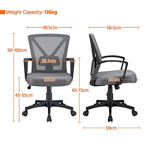 Yaheetech Silla Oficina Estudio Escritorio Silla de Trabajo Soporte Lumbar Regulable Silla para Despacho Multi Color Gris Oscuro