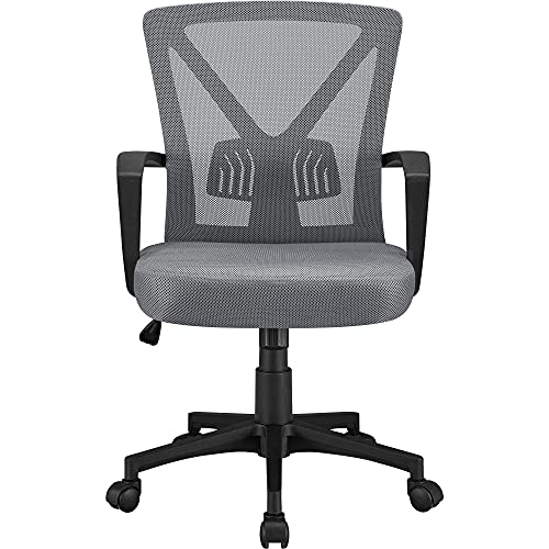 Yaheetech Silla Oficina Estudio Escritorio Silla de Trabajo Soporte Lumbar Regulable Silla para Despacho Multi Color Gris Oscuro