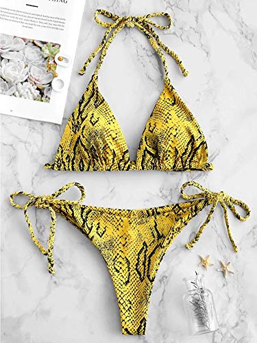 YANFANG Bikini de Dos Piezas Mujer Piel de Serpiente Corte Alto Cuello en V Traje de baño Traje de baño Ropa de Playa,Bikini Sexy Triángulo Tanga Conjunto Adecuado Viajes Playa La Natacion