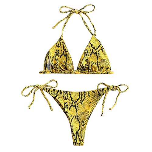 YANFANG Bikini de Dos Piezas Mujer Piel de Serpiente Corte Alto Cuello en V Traje de baño Traje de baño Ropa de Playa,Bikini Sexy Triángulo Tanga Conjunto Adecuado Viajes Playa La Natacion