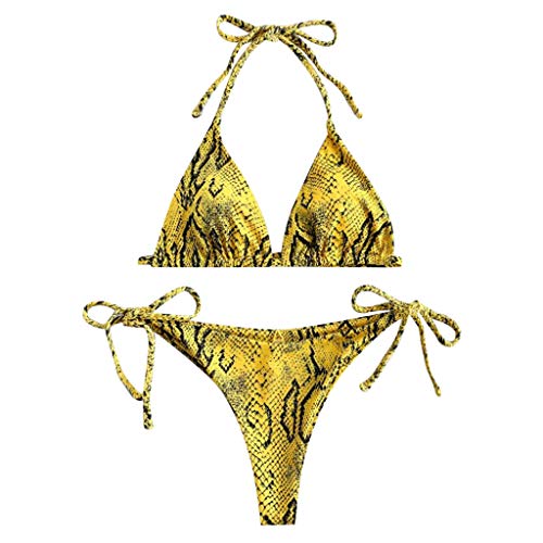 YANFANG Bikini de Dos Piezas Mujer Piel de Serpiente Corte Alto Cuello en V Traje de baño Traje de baño Ropa de Playa,Bikini Sexy Triángulo Tanga Conjunto Adecuado Viajes Playa La Natacion