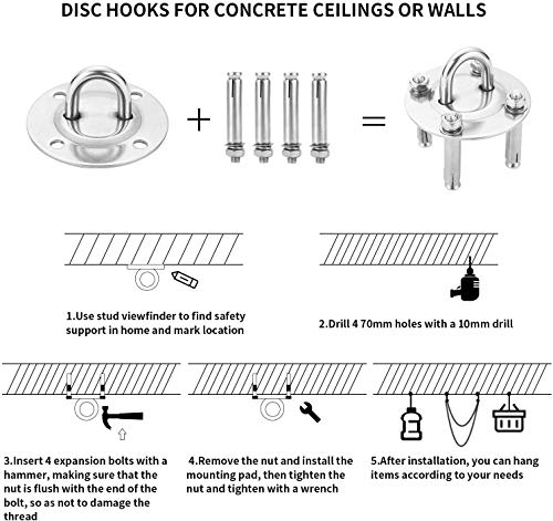 Yeahbo Ganchos de Techo para Montaje en Pared Tarea Pesada, Anclajes para Pared Columpios, Anclajes Toldo Inoxidable, Saco de Boxeo, Yoga, Capacidad de Carga de hasta 450KG