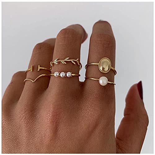 Yheakne Boho - Juego de anillos apilables para nudillos con perlas doradas, anillos minimalistas para los dedos de los pies, anillos para las articulaciones tallados para mujeres y niñas (estilo A)