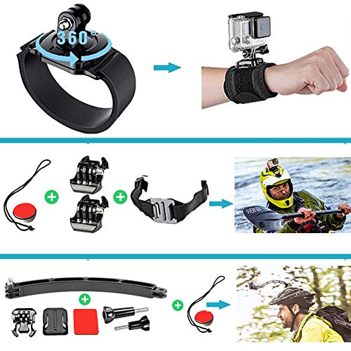 YHTSPORT Juego de accesorios para cámara de acción para GoPro Hero 10 9 8 Max 7 6 5 4 negro GoPro 2018 sesión fusión plata blanco Insta360 DJI SJCAM APEMAN AKASO y otras cámaras (28in1)