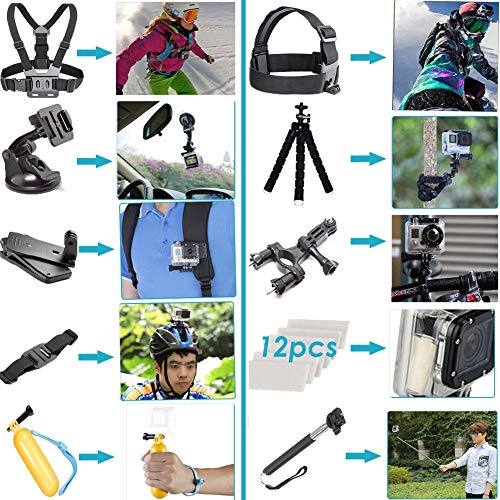 YHTSPORT Juego de accesorios para cámara de acción para GoPro Hero 10 9 8 Max 7 6 5 4 negro GoPro 2018 sesión fusión plata blanco Insta360 DJI SJCAM APEMAN AKASO y otras cámaras (28in1)