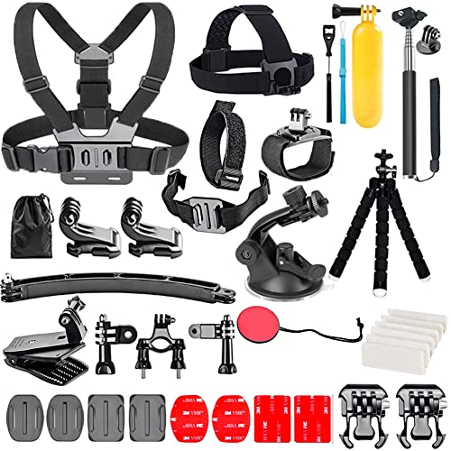 YHTSPORT Juego de accesorios para cámara de acción para GoPro Hero 10 9 8 Max 7 6 5 4 negro GoPro 2018 sesión fusión plata blanco Insta360 DJI SJCAM APEMAN AKASO y otras cámaras (28in1)