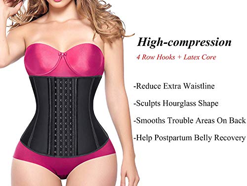 YIANNA Fajas Reductoras Mujer con 4 Ganchos Corsé Reductor Latex Waist Trainer Faja Reductora Colombiana Abdomen Negro，11788 Size S