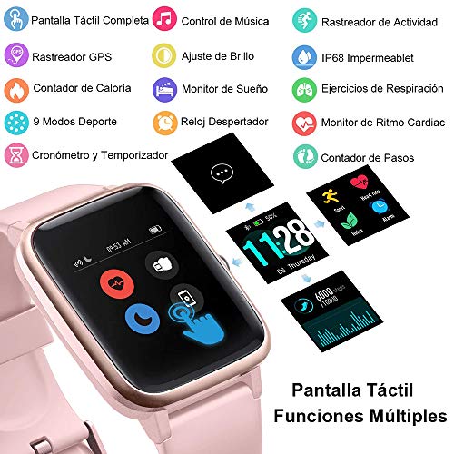 Yishark Reloj Inteligente Mujer Pulsera de Actividad Niños Hombres Podómetro Reloj Deportivo Monitor de Sueño Fitness Tracker Smartwatch Pulsómetros Contador de Calorías Pasos Reloj Salud