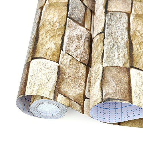 Yizunnu Papel pintado 3D con patrón de ladrillo, vinilo autoadhesivo impermeable para pared, dormitorio, sala de estar, cocina, decoración del hogar, 0.45 x 10 m