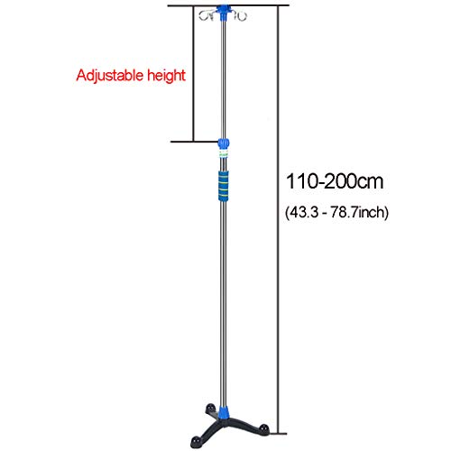 YJI Soporte De Goteo De Lujo Ajustable En Altura Portátil De Acero Inoxidable Médico con 3 Patas, Soporte De Infusión para Clínica U Hogar, 4 Ganchos