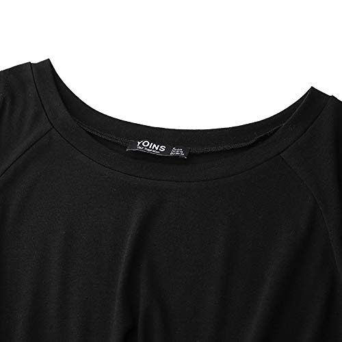 YOINS Blusa de manga corta con hombros descubiertos para mujer, estilo casual, cuello redondo, hombros descubiertos, color sólido