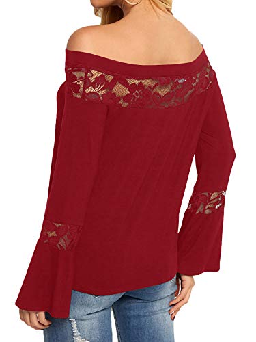 YOINS Camisa para Mujer Invierno Camiseta Manga Larga Camisas de Encaje con Hombros Descubiertos Blusa Informal