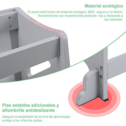 YOLEO Torre Aprendizaje Transformer, Torre Montessori para niños y bebés, Plegable Learning Tower con Pizarra Blanca y Negra magnéticas, Gris - Madera