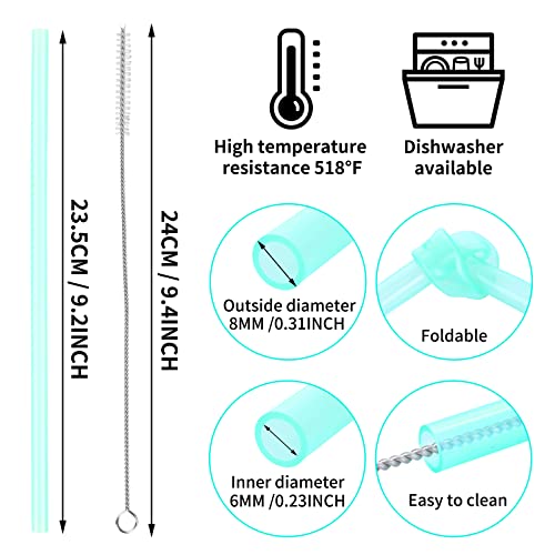 Yolev Pajitas de silicona de repuesto para botellas de agua de 12 onzas – 32 onzas – pajitas de silicona reutilizables sin BPA extra largas con cepillos de limpieza, diámetro interior de 6 mm