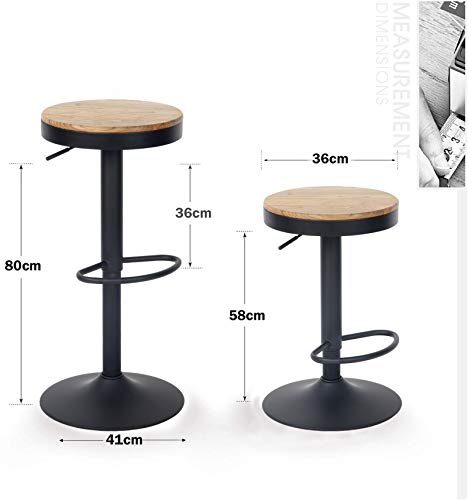 YOUNIKE 2X Taburete de Bar Silla de Bar de Madera Maciza de 58-80 cm Ajustable en Altura Taburete Giratorio de 360 ​​° con reposapiés para Bar bistor Cafe Cocina, Negro