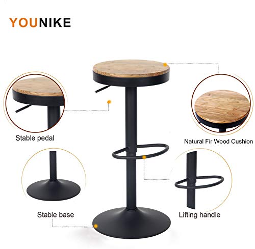 YOUNIKE 2X Taburete de Bar Silla de Bar de Madera Maciza de 58-80 cm Ajustable en Altura Taburete Giratorio de 360 ​​° con reposapiés para Bar bistor Cafe Cocina, Negro