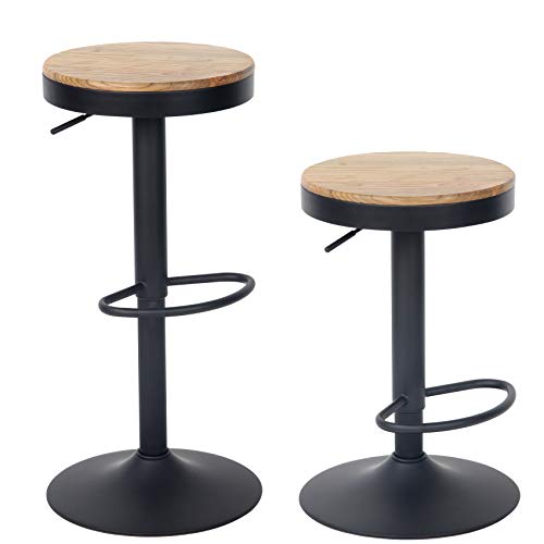 YOUNIKE 2X Taburete de Bar Silla de Bar de Madera Maciza de 58-80 cm Ajustable en Altura Taburete Giratorio de 360 ​​° con reposapiés para Bar bistor Cafe Cocina, Negro