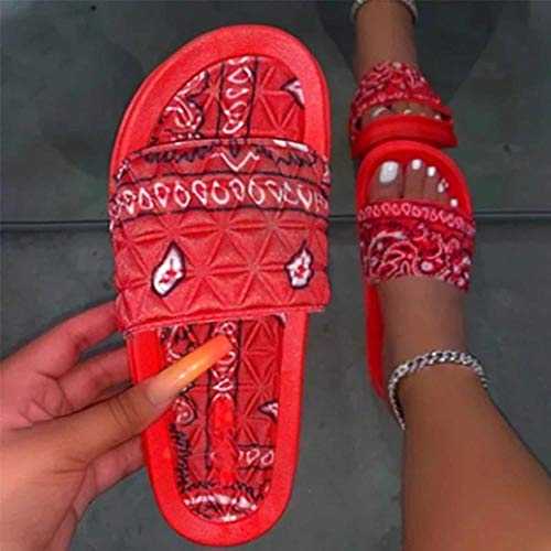 ypyrhh Zapatos de Piscina de Suela Blanda Baño,Pantuflas de Playa de Raso Flor-Rojo_41,Top Chanclas Unisex para Adultos