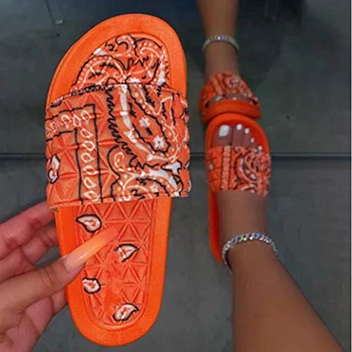 ypyrhh Zapatos de Piscina de Suela Blanda Baño,Zapatillas de Playa Flor Raso-Naranja_35,Top Unisex-Adult Flip Flops