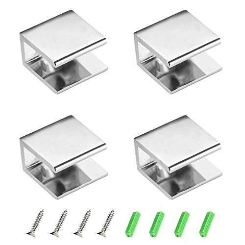 YQ 4 Piezas Abrazaderas de Vidrio 8-12mm, Soporte de Vidrio Para Baño Rectangular Ajustable con Doble Orificio,Aleación de Zinc Pulido Acabado.Incluyendo Tacos y Tornillos