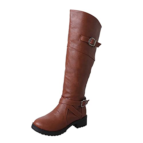 YWLINK Botas Nuevas Para Mujer Hasta La Rodilla Botas Altas De Invierno Forro De Piel Botas Altas Zapatos Planos CáLidos Botas Anchas Retro Zapatos Casuales,Negro Botas Con Hebilla (Marrón, 36)