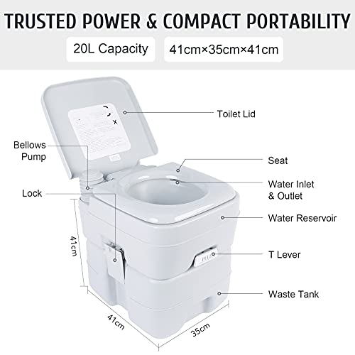 Z ZELUS 20L Inodoro Portátil para Camping 150KG/330LBS WC Portátil para Camping con Extraíble WC Portatil para Ancianos Niños Baño Móvil para Autocaravana