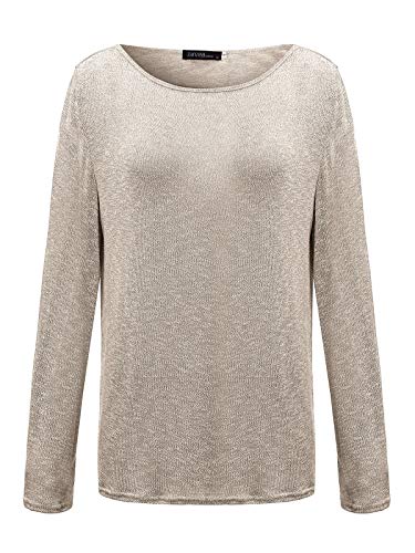 ZANZEA Mujer Camisetas Holgada Cardigan Manga Larga Suelta Blusa Jersey Pullover Casual Tops Beige L