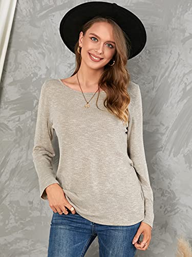 ZANZEA Mujer Camisetas Holgada Cardigan Manga Larga Suelta Blusa Jersey Pullover Casual Tops Beige L