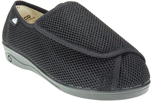 Zapatilla Ancho Especial Mujer Rejilla Nailon Velcro con Tratamiento Antibacteriano Sanitized - Marca CELIARUIZ Negro Talla 41