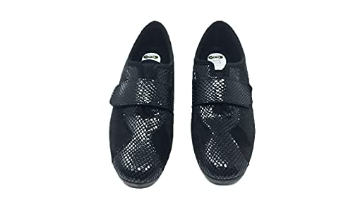 Zapatilla de Calle/Mujer/Cosdam/Material Bamara/Ancho Especial/Negro/Cuña 3 cm/Cierre fácil/Talla 35