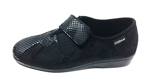 Zapatilla de Calle/Mujer/Cosdam/Material Bamara/Ancho Especial/Negro/Cuña 3 cm/Cierre fácil/Talla 35