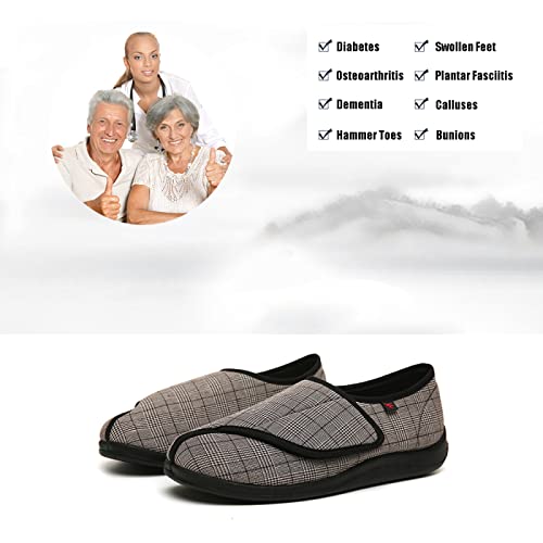 Zapatilla Rejilla Extra Ancho Especial，Calzado de casa con Cierre de Edema de Felpa cálida,Lavable a máquina,Interior/Exterior con Suela Antideslizante，Brown▁38