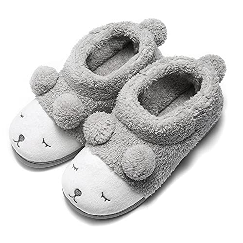 Zapatillas Botas Casa Animales de Invierno para Mujer Suaves Peluche Caliente Gris Alto 37/38