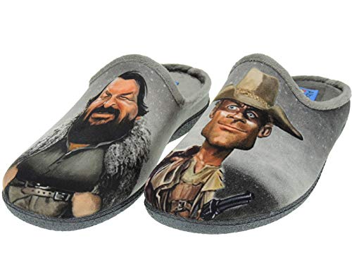 Zapatillas Casa Hombre Divertidas Caricaturas - Destalonadas, Chinelas o Semidescalzas - Rafa Nadal- Bud Spencer - Picapiedra - Freddie Mercury - Asterix y Obelix Gris Talla 42