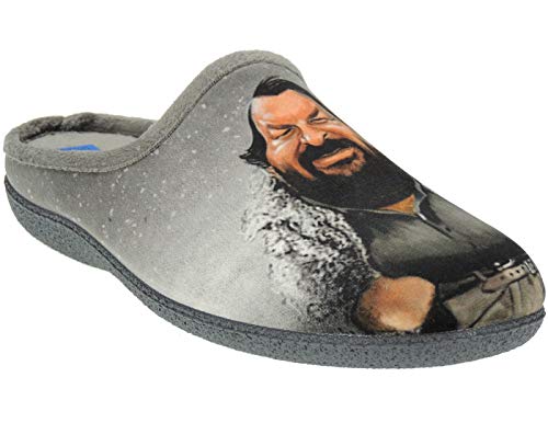 Zapatillas Casa Hombre Divertidas Caricaturas - Destalonadas, Chinelas o Semidescalzas - Rafa Nadal- Bud Spencer - Picapiedra - Freddie Mercury - Asterix y Obelix Gris Talla 42