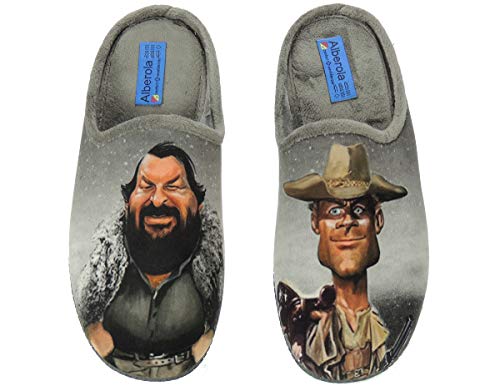 Zapatillas Casa Hombre Divertidas Caricaturas - Destalonadas, Chinelas o Semidescalzas - Rafa Nadal- Bud Spencer - Picapiedra - Freddie Mercury - Asterix y Obelix Gris Talla 42