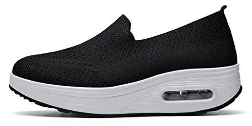 Zapatillas cuña Mujer Zapatos Deporte Gimnasio Zapatillas de Running Ligero Sneakers Cómodos Fitness Zapatos de Trabajo, Negro, 40 EU