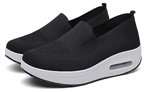 Zapatillas cuña Mujer Zapatos Deporte Gimnasio Zapatillas de Running Ligero Sneakers Cómodos Fitness Zapatos de Trabajo, Negro, 40 EU