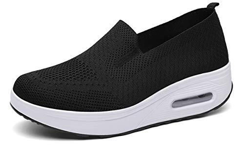 Zapatillas cuña Mujer Zapatos Deporte Gimnasio Zapatillas de Running Ligero Sneakers Cómodos Fitness Zapatos de Trabajo, Negro, 40 EU