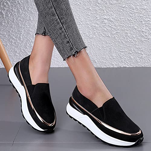 Zapatillas de deporte para mujer, de moda, planas, transpirables, para ocio al aire libre, exteriores, Jogging Walking Tennis Zapatillas Atléticas Sneakers URIBAKY, Negro , 41 EU