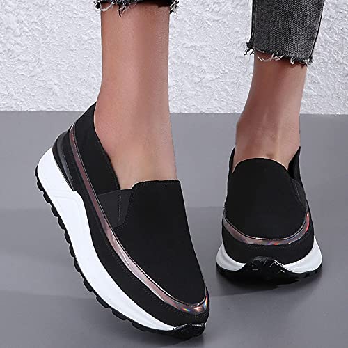 Zapatillas de deporte para mujer, de moda, planas, transpirables, para ocio al aire libre, exteriores, Jogging Walking Tennis Zapatillas Atléticas Sneakers URIBAKY, Negro , 41 EU