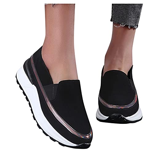 Zapatillas de deporte para mujer, de moda, planas, transpirables, para ocio al aire libre, exteriores, Jogging Walking Tennis Zapatillas Atléticas Sneakers URIBAKY, Negro , 41 EU