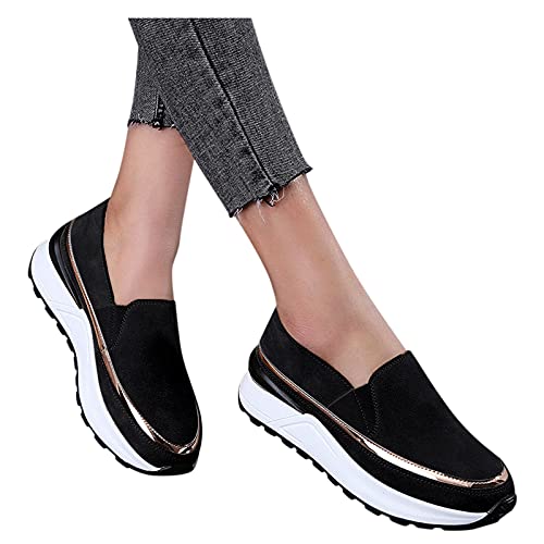 Zapatillas de deporte para mujer, de moda, planas, transpirables, para ocio al aire libre, exteriores, Jogging Walking Tennis Zapatillas Atléticas Sneakers URIBAKY, Negro , 41 EU