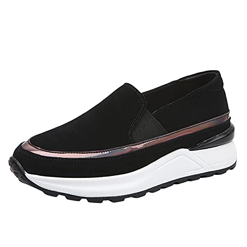 Zapatillas de deporte para mujer, de moda, planas, transpirables, para ocio al aire libre, exteriores, Jogging Walking Tennis Zapatillas Atléticas Sneakers URIBAKY, Negro , 41 EU