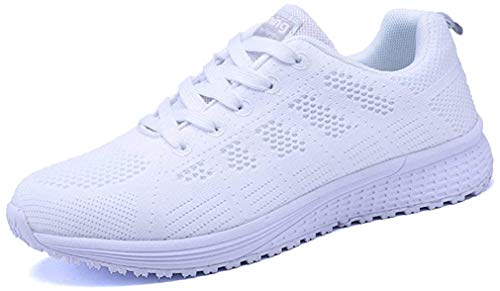 Zapatillas de Deportivos de Running para Mujer Gimnasia Ligero Sneakers Negro Azul Gris Blanco 35-40 Blanco 38