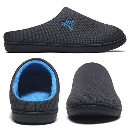 Zapatillas de desgaste para hombre Casa de espuma de memoria Interior Exterior Invierno Cálido Resbalón en los zapatos del dormitorio Inicio Goma antideslizante Suela suave Azul Tamaño 48 49