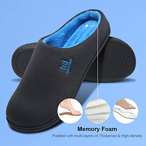 Zapatillas de desgaste para hombre Casa de espuma de memoria Interior Exterior Invierno Cálido Resbalón en los zapatos del dormitorio Inicio Goma antideslizante Suela suave Azul Tamaño 48 49