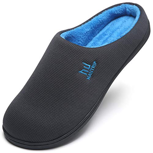 Zapatillas de desgaste para hombre Casa de espuma de memoria Interior Exterior Invierno Cálido Resbalón en los zapatos del dormitorio Inicio Goma antideslizante Suela suave Azul Tamaño 48 49